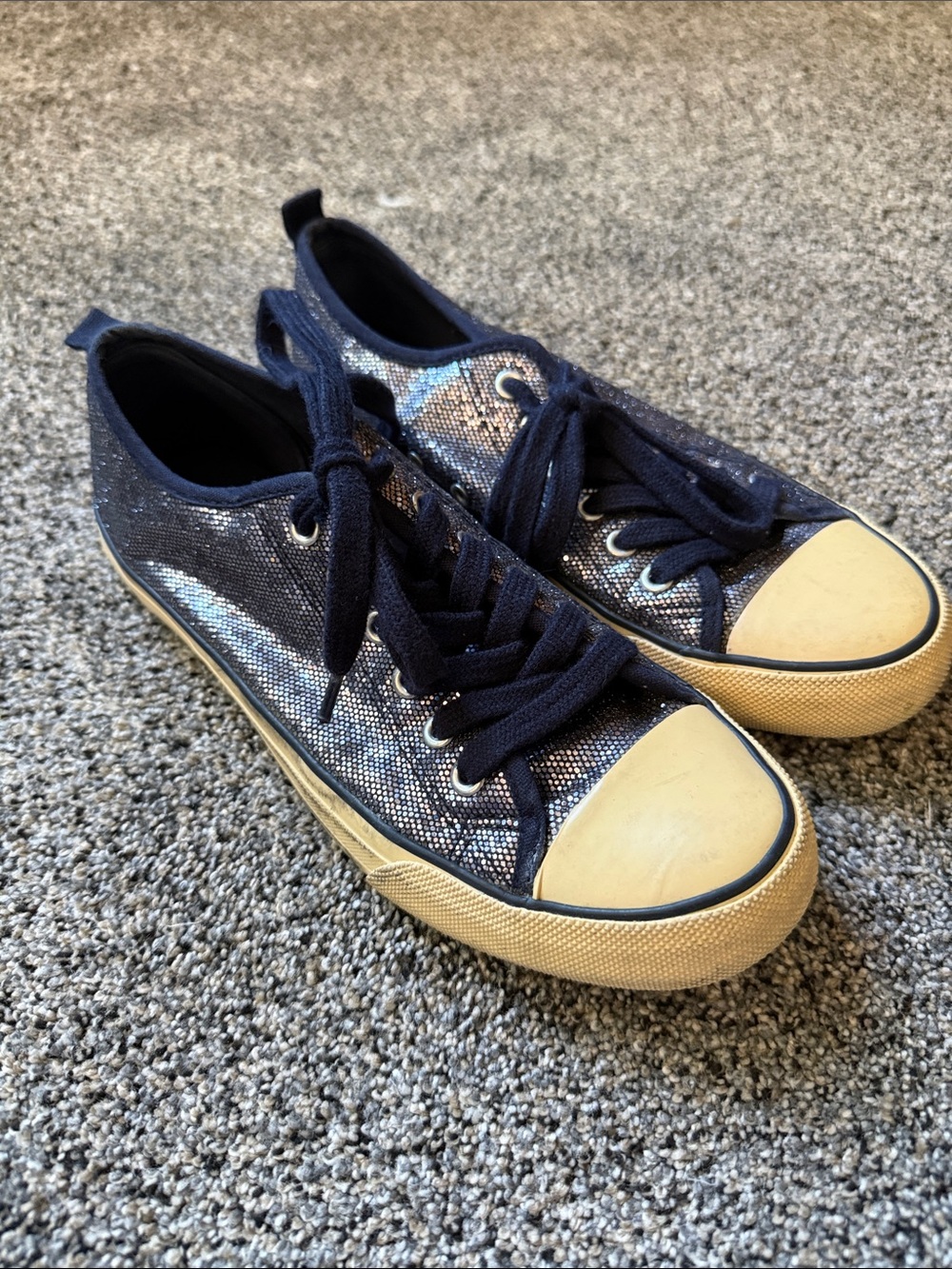 Navy Glitter Low-Top Canvas Sneakers - Women's